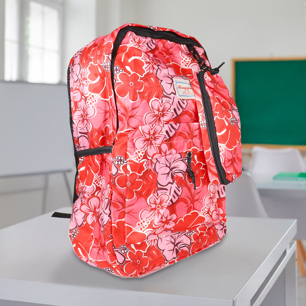 Mochila con Diseño de Flores, Color Rojo