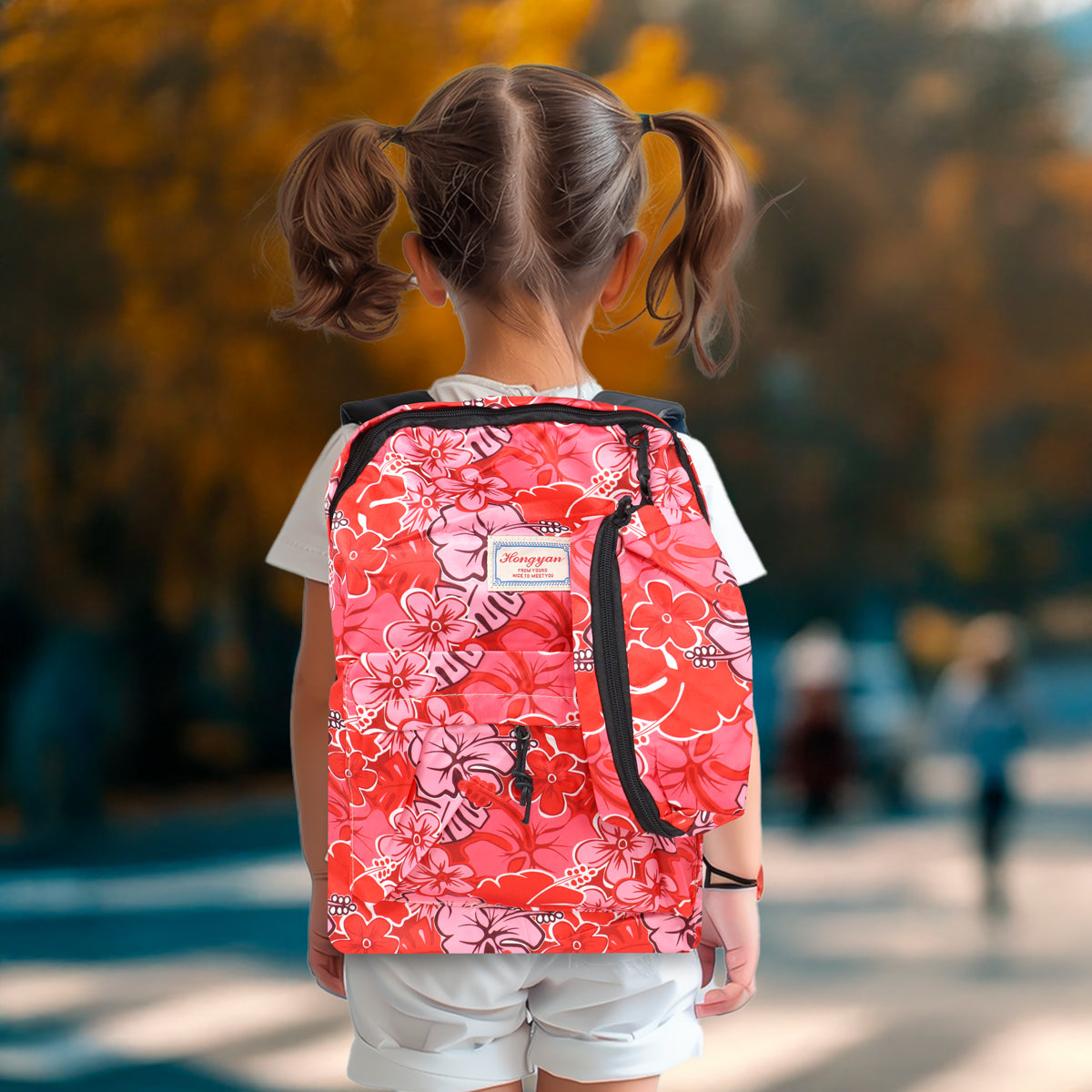 Mochila con Diseño de Flores, Color Rojo
