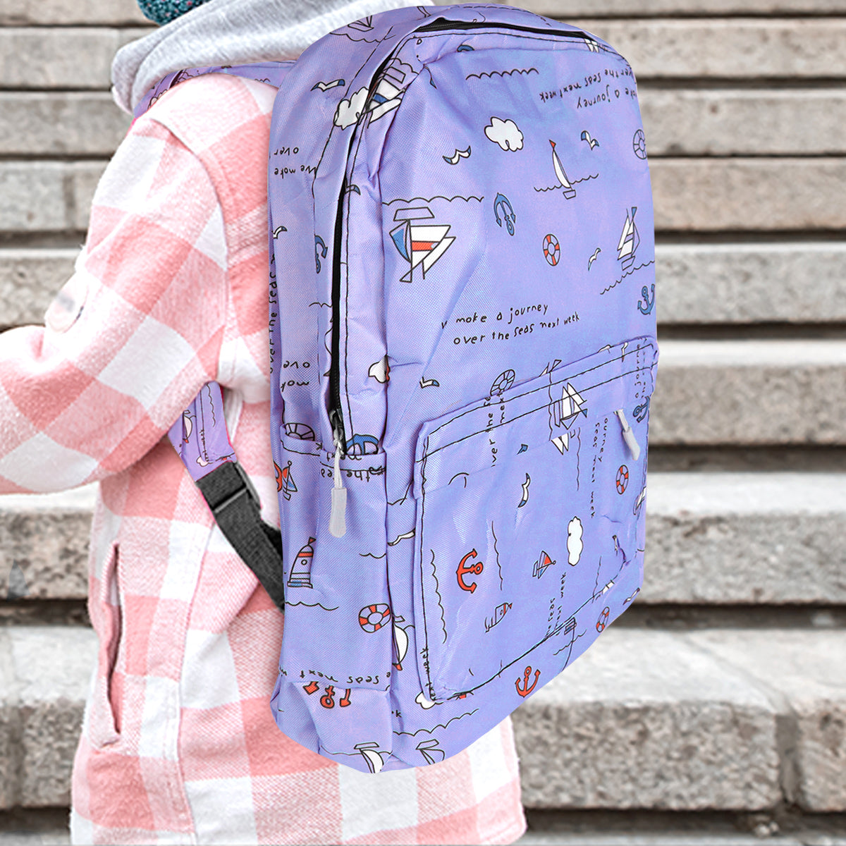 Mochila con Diseño de Barquitos, Color Morado