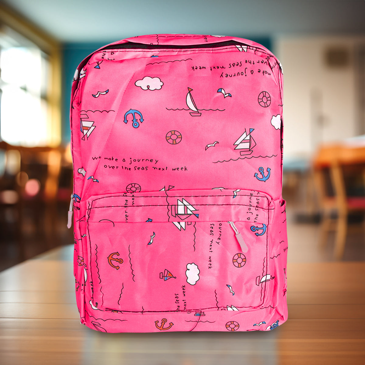 Mochila con Diseño de Barquitos, Color Rosa