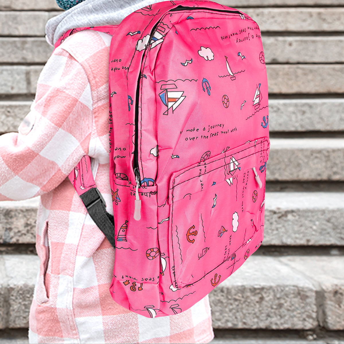 Mochila con Diseño de Barquitos, Color Rosa