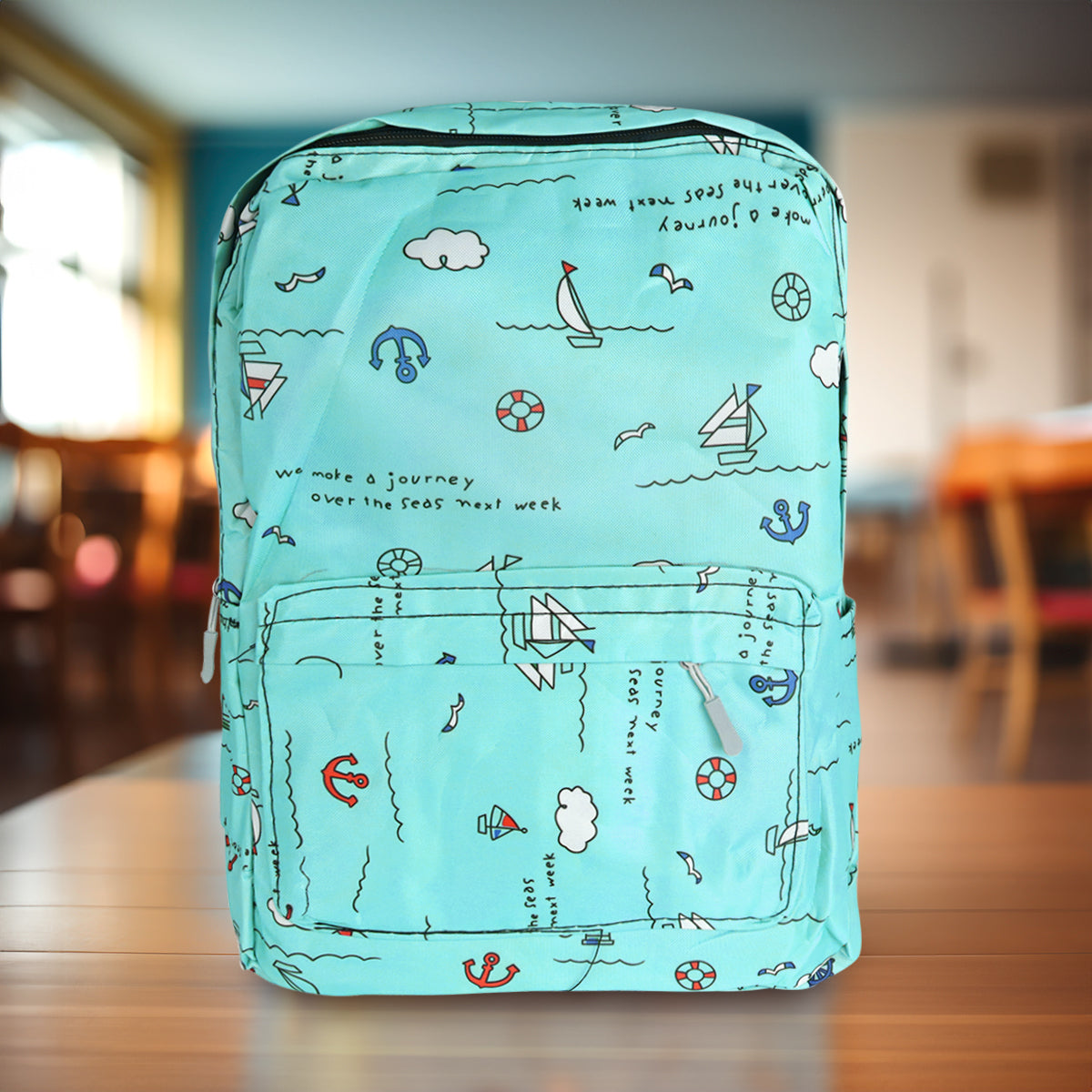 Mochila con Diseño de Barquitos, Color Verde