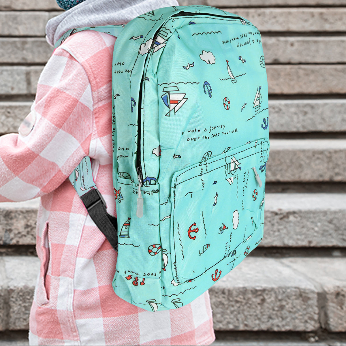 Mochila con Diseño de Barquitos, Color Verde