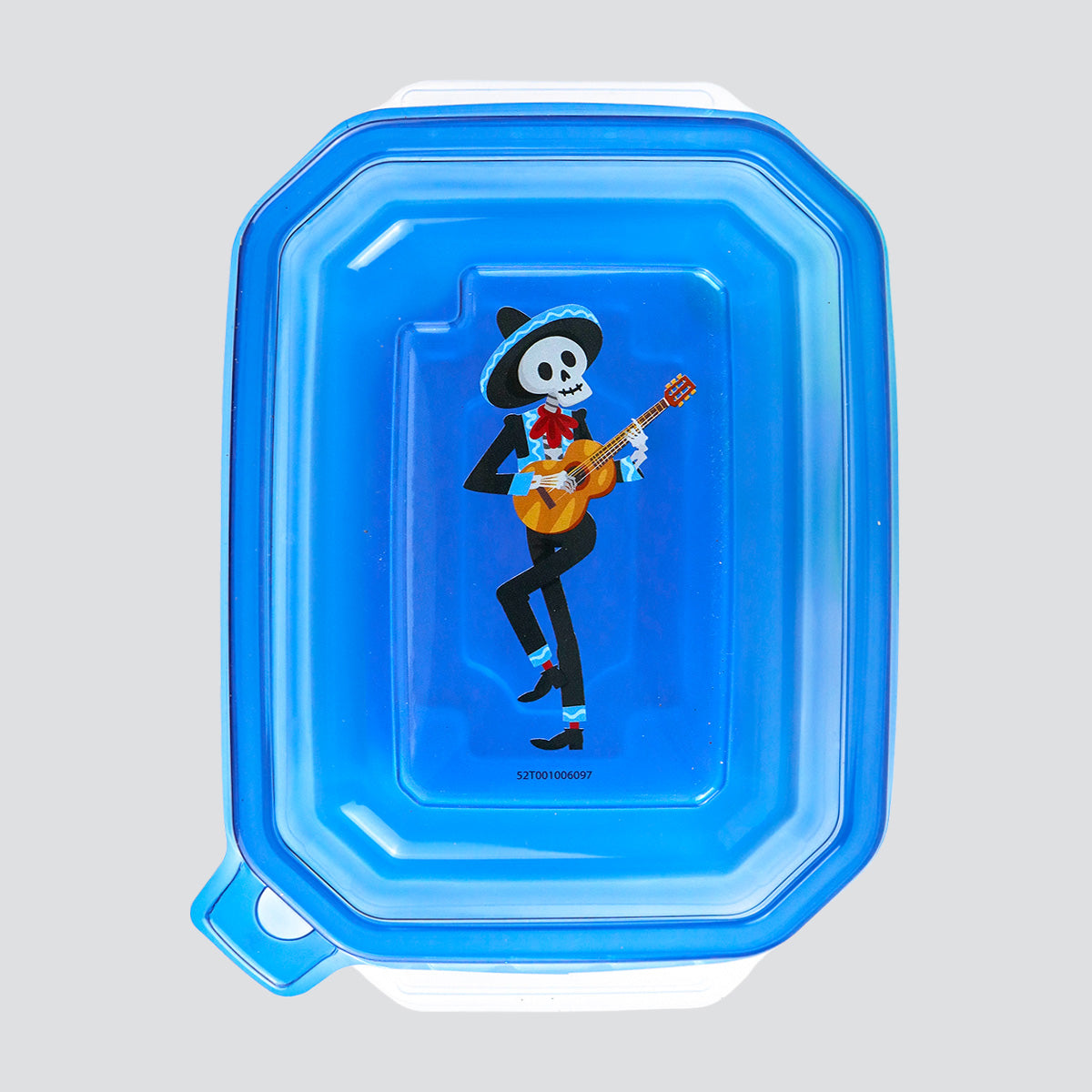 Contenedor Transparente Día de Muertos, Tapa Color Azul, 2 pzas