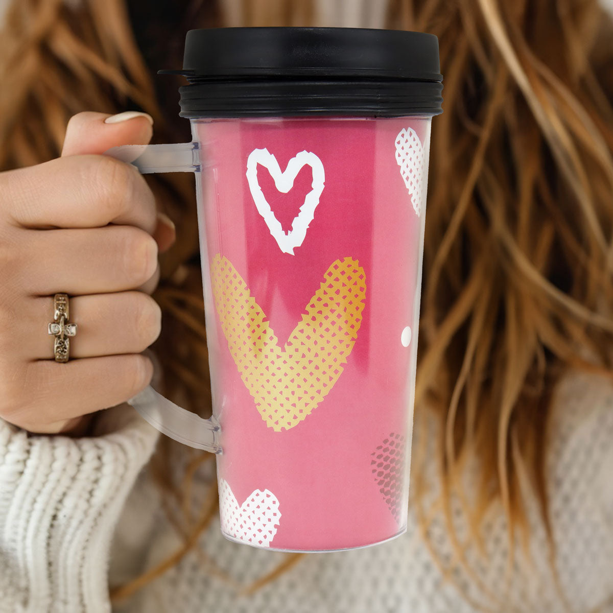 Termo con Diseño Corazones, color Rosa