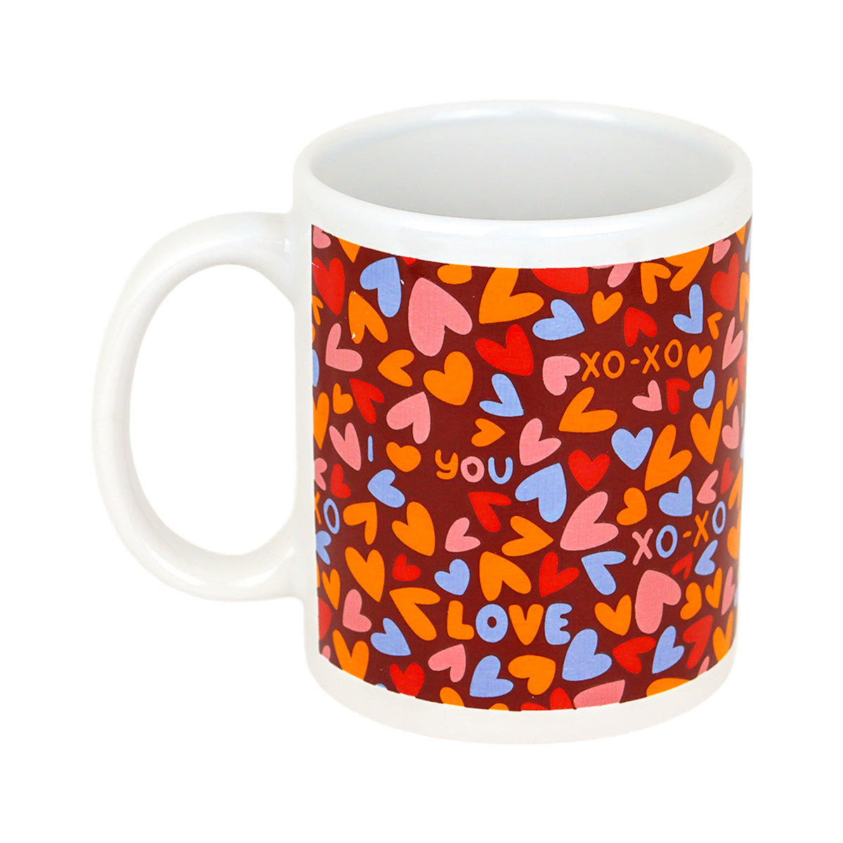 Taza de Cerámica con Estampado de Corazones Love, color Rojo
