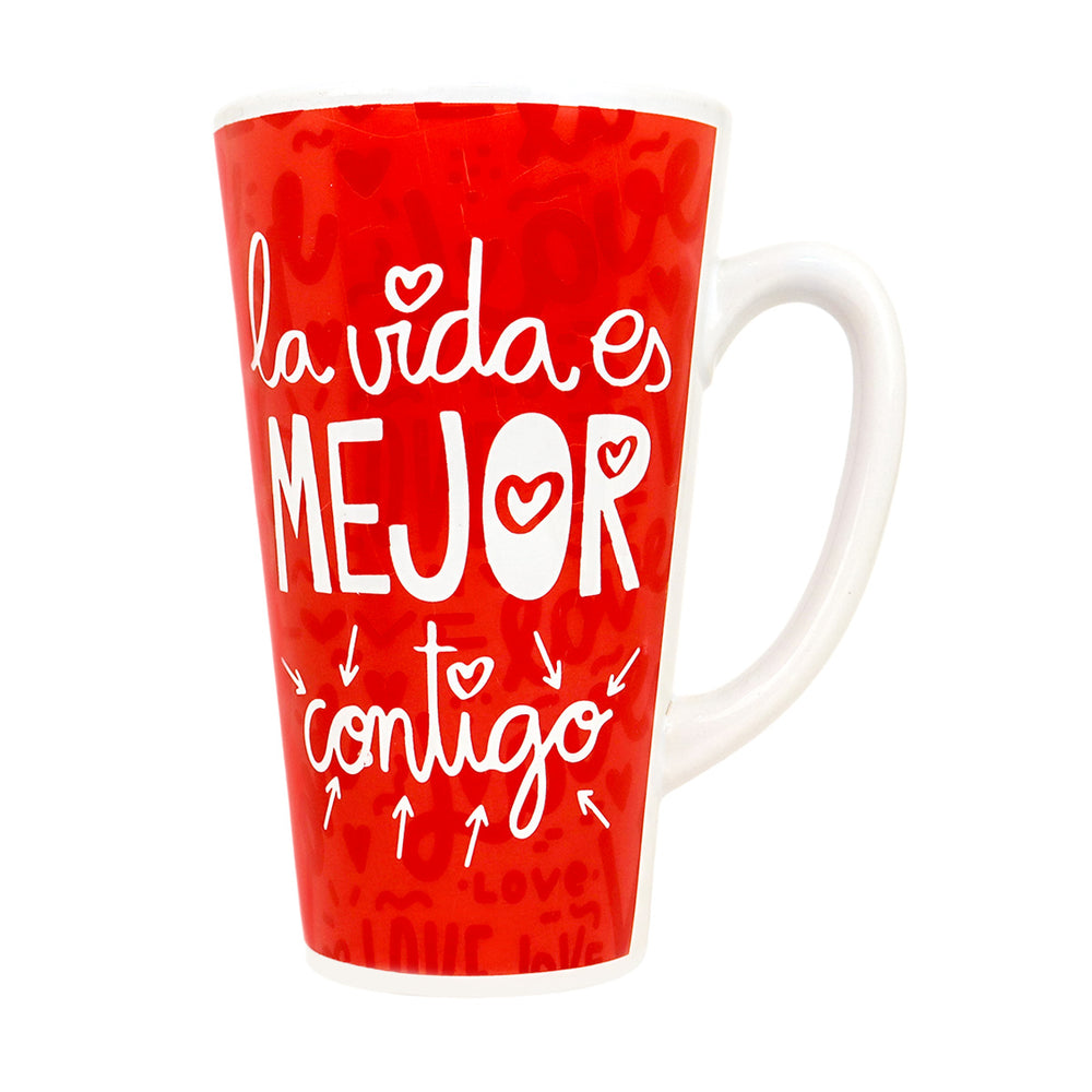Taza de Cerámica "La vida es mejor contigo", color Rojo