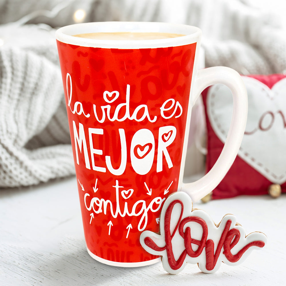 Taza de Cerámica "La vida es mejor contigo", color Rojo