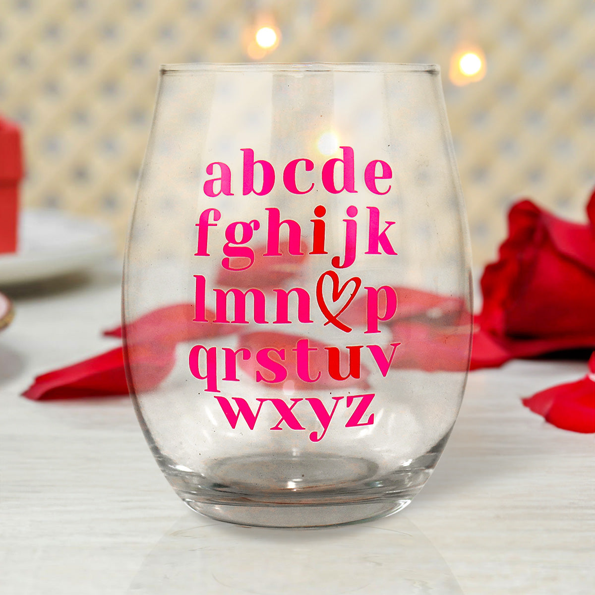 Vaso de Vidrio sin Tallo, Transparente con Detalles color Fiusha