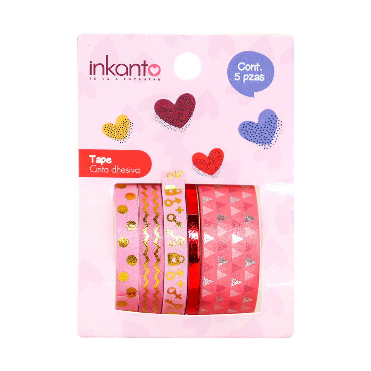 Cinta Adhesiva con Decoración de San Valentín, 5 pza