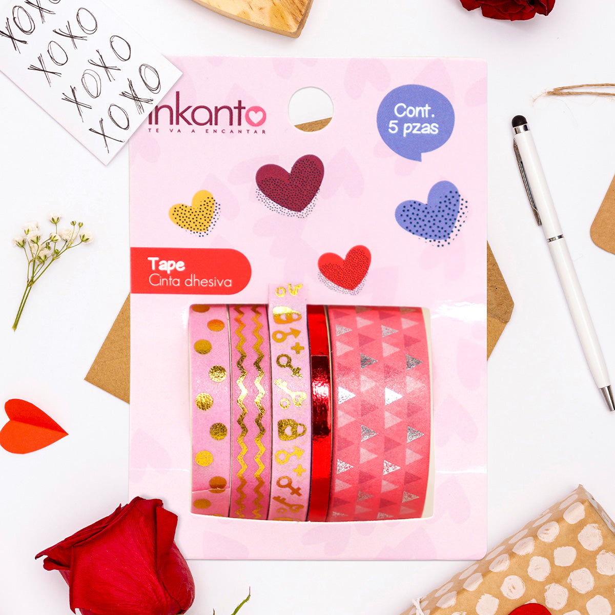 Cinta Adhesiva con Decoración de San Valentín, 5 pza