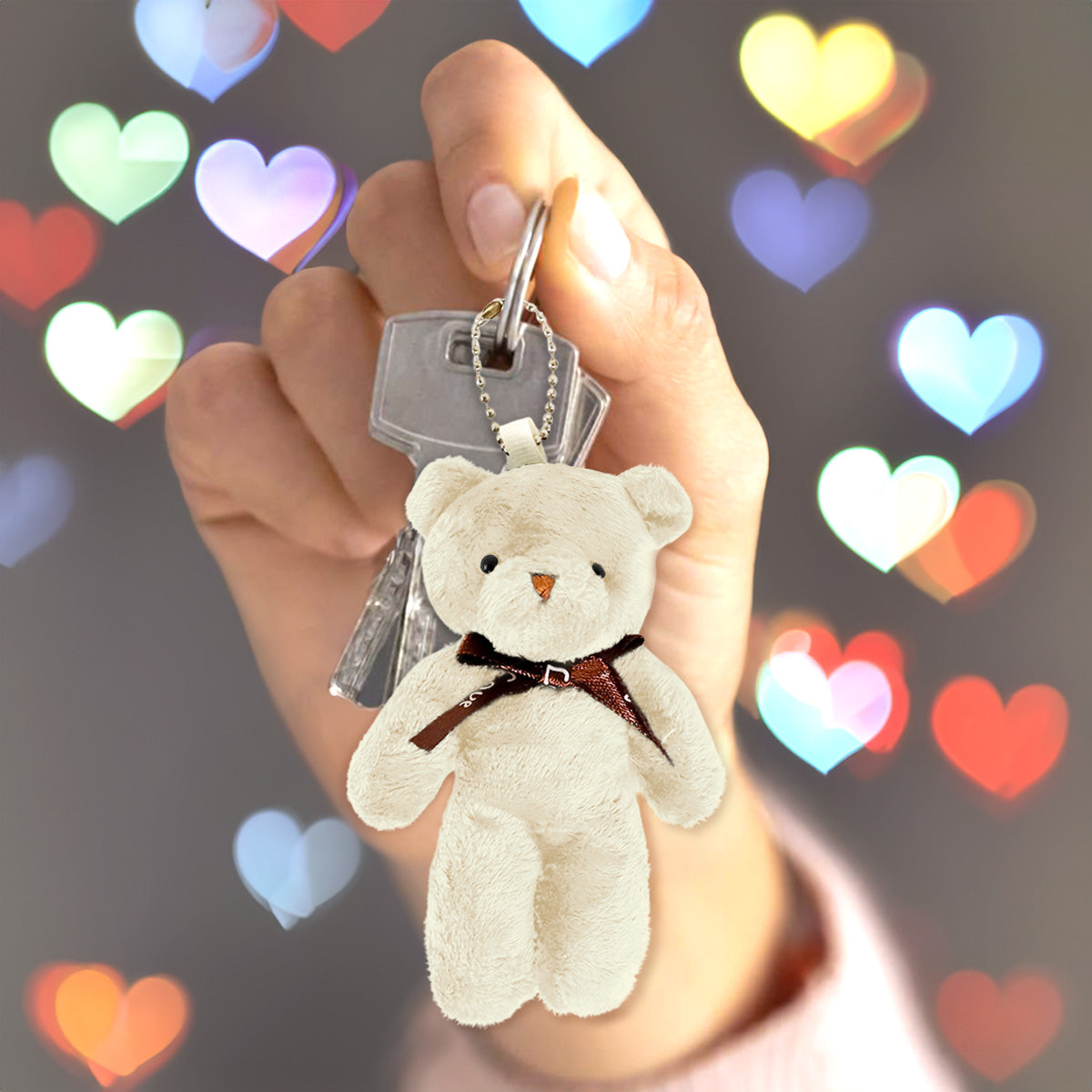 Llavero Oso de Peluche, Color Beige