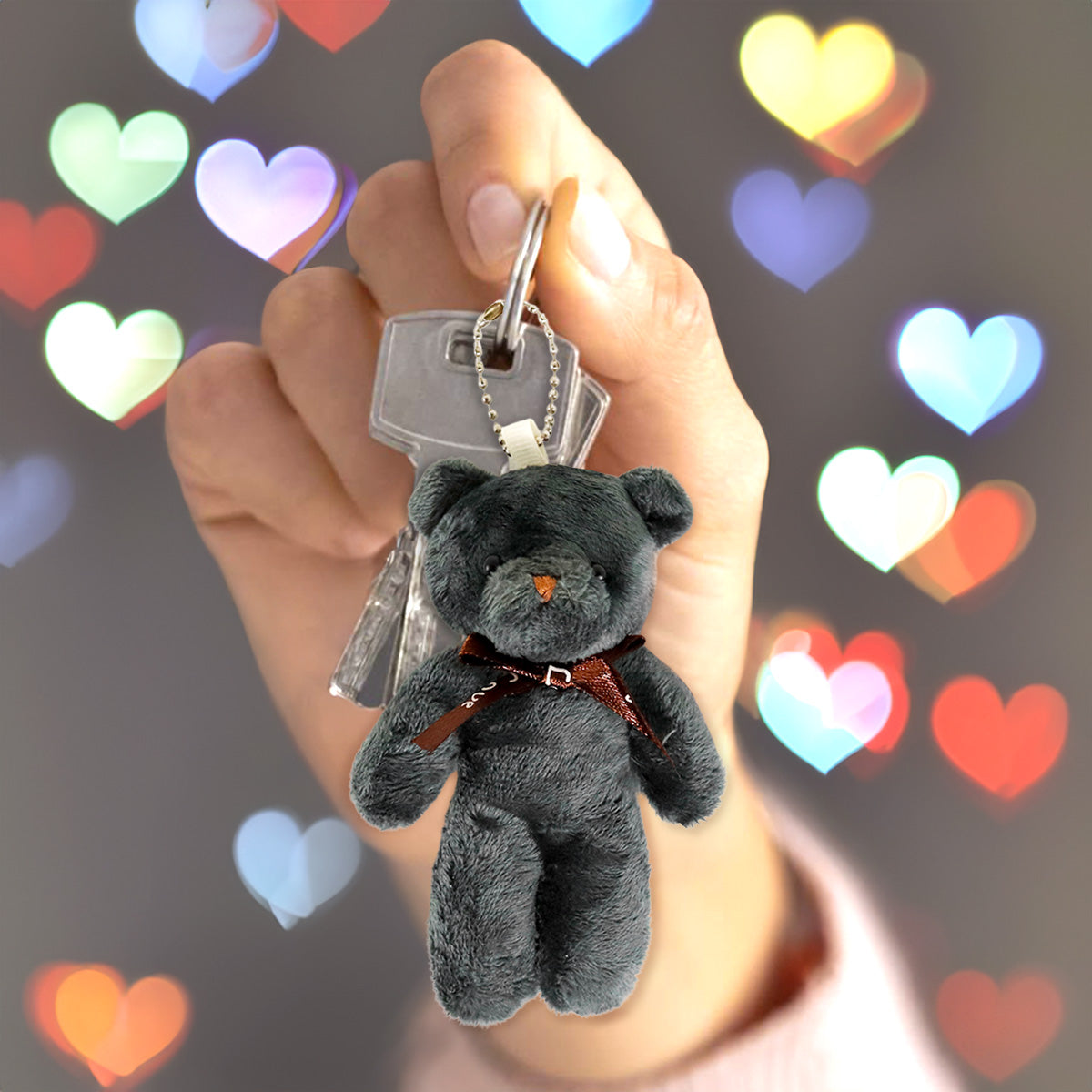 Llavero Oso de Peluche, Color Gris