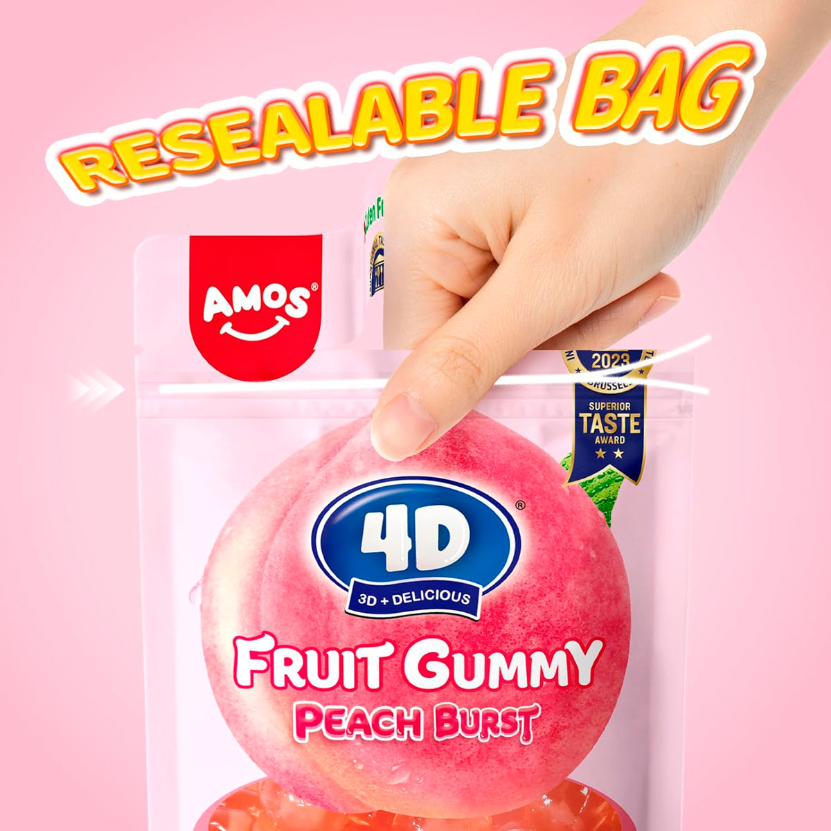 Gomitas Pelables en Forma y Sabor Durazno, Amos 62 gr.