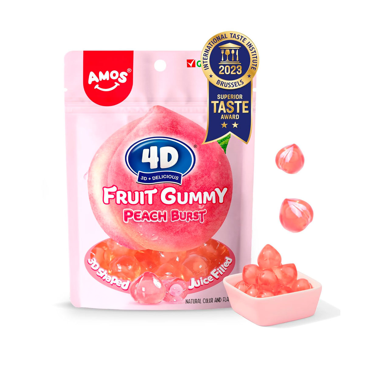 Gomitas Pelables en Forma y Sabor Durazno, Amos 62 gr.