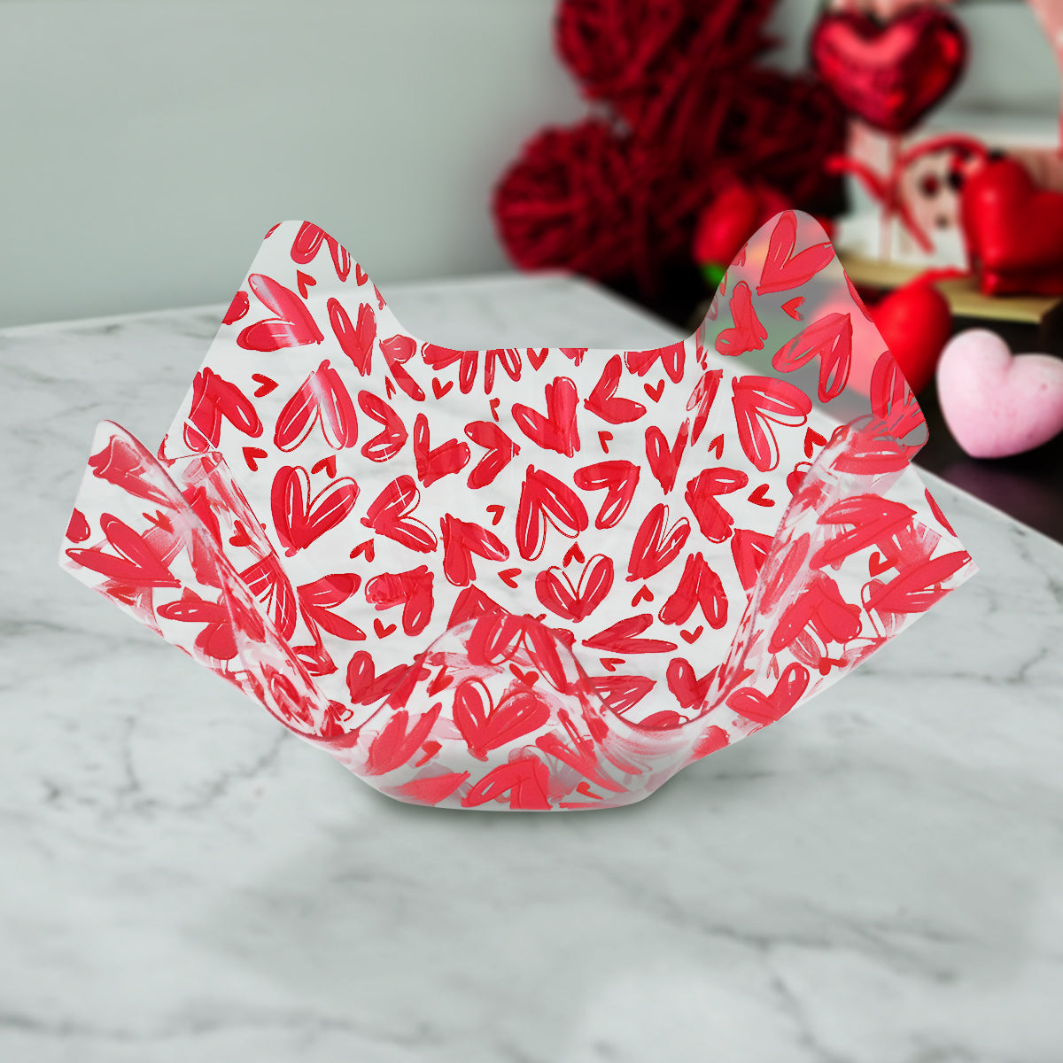 Charola de Acrílico Transparente de Corazón, color Rojo