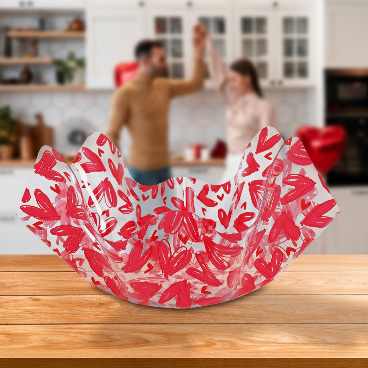 Charola de Acrílico Transparente de Corazón, color Rojo