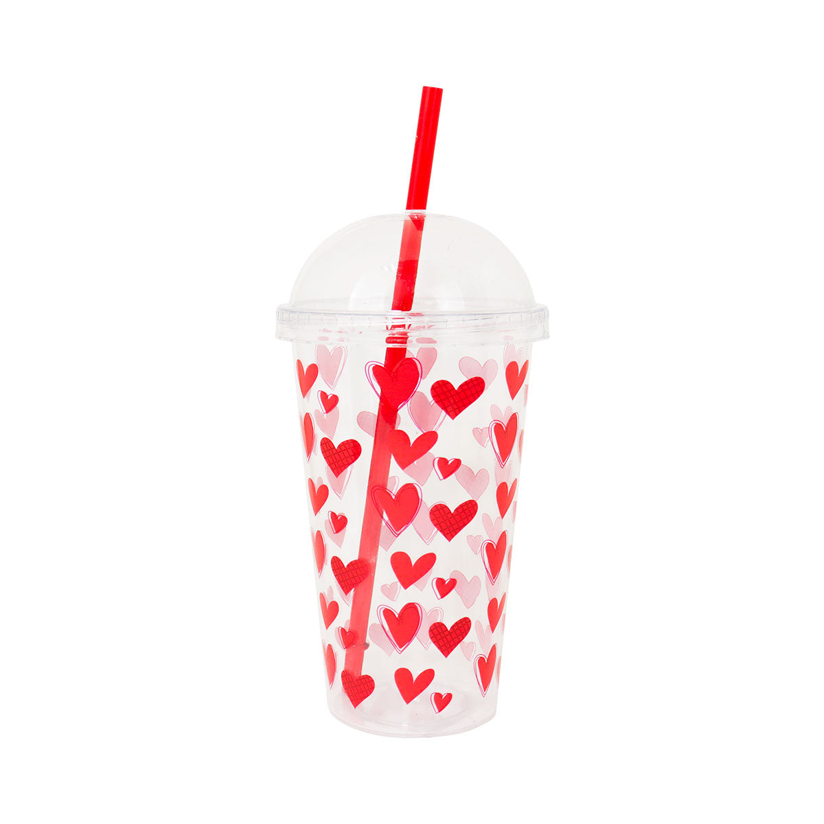 Vaso de Plástico Transparente con Diseño de Corazones, color Rojo