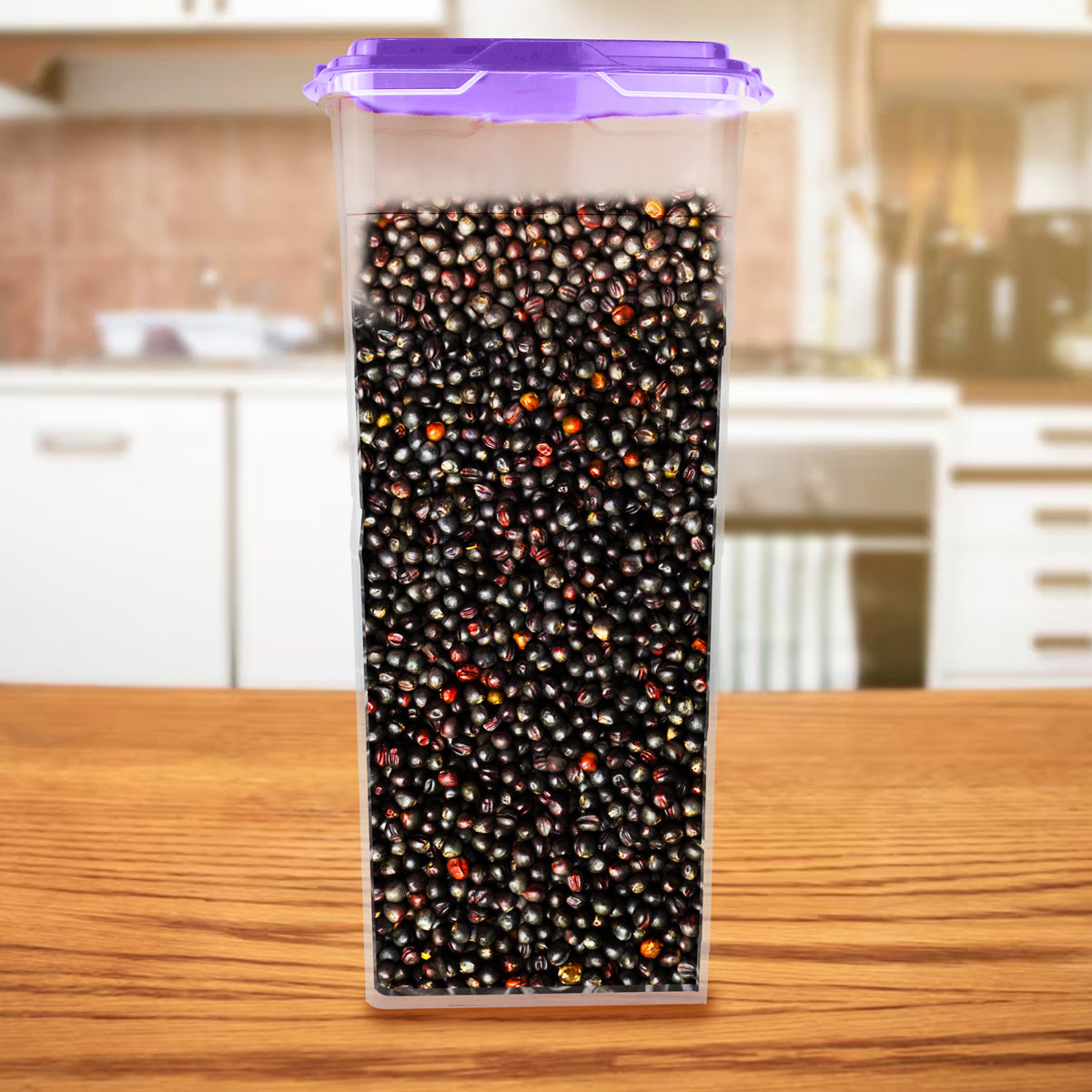 Contenedor Transparente, Tapa Color Morado, 1.2 L