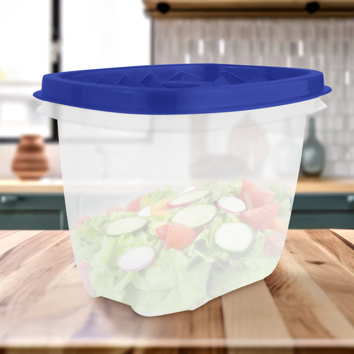 Contenedor Transparente, Tapa Texturizada Color Azul, 500 ml