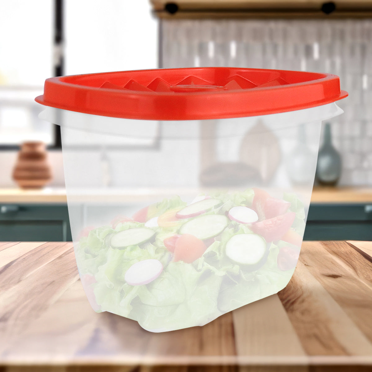 Contenedor Transparente, Tapa Texturizada Color Rojo, 500 ml
