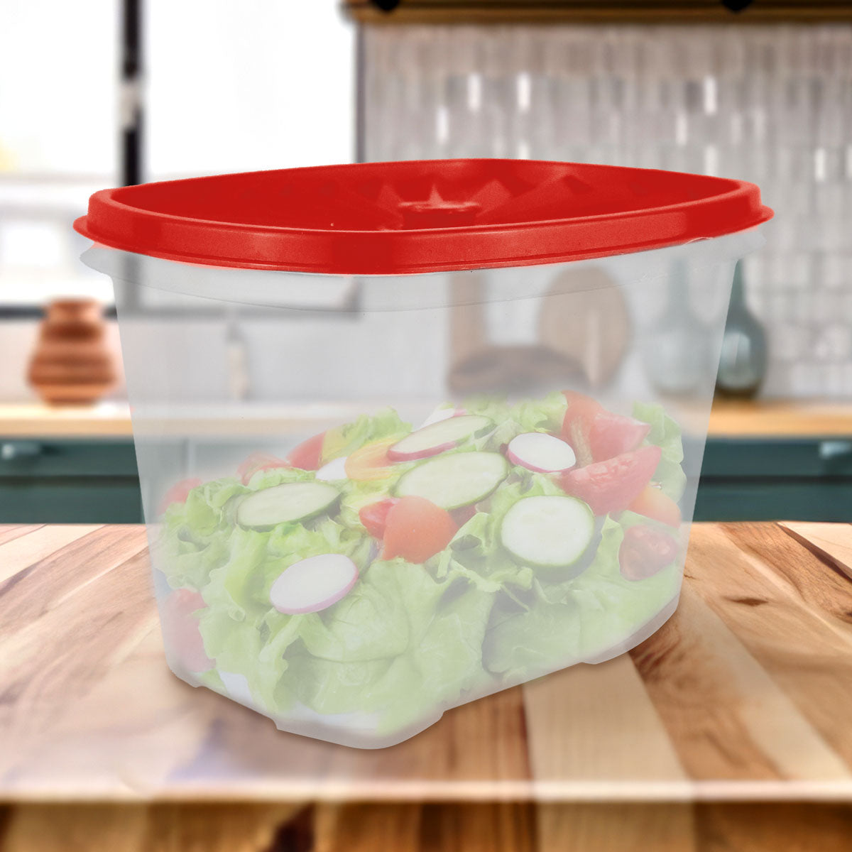 Contenedor Transparente, Tapa Texturizada Color Rojo, 1.2 L