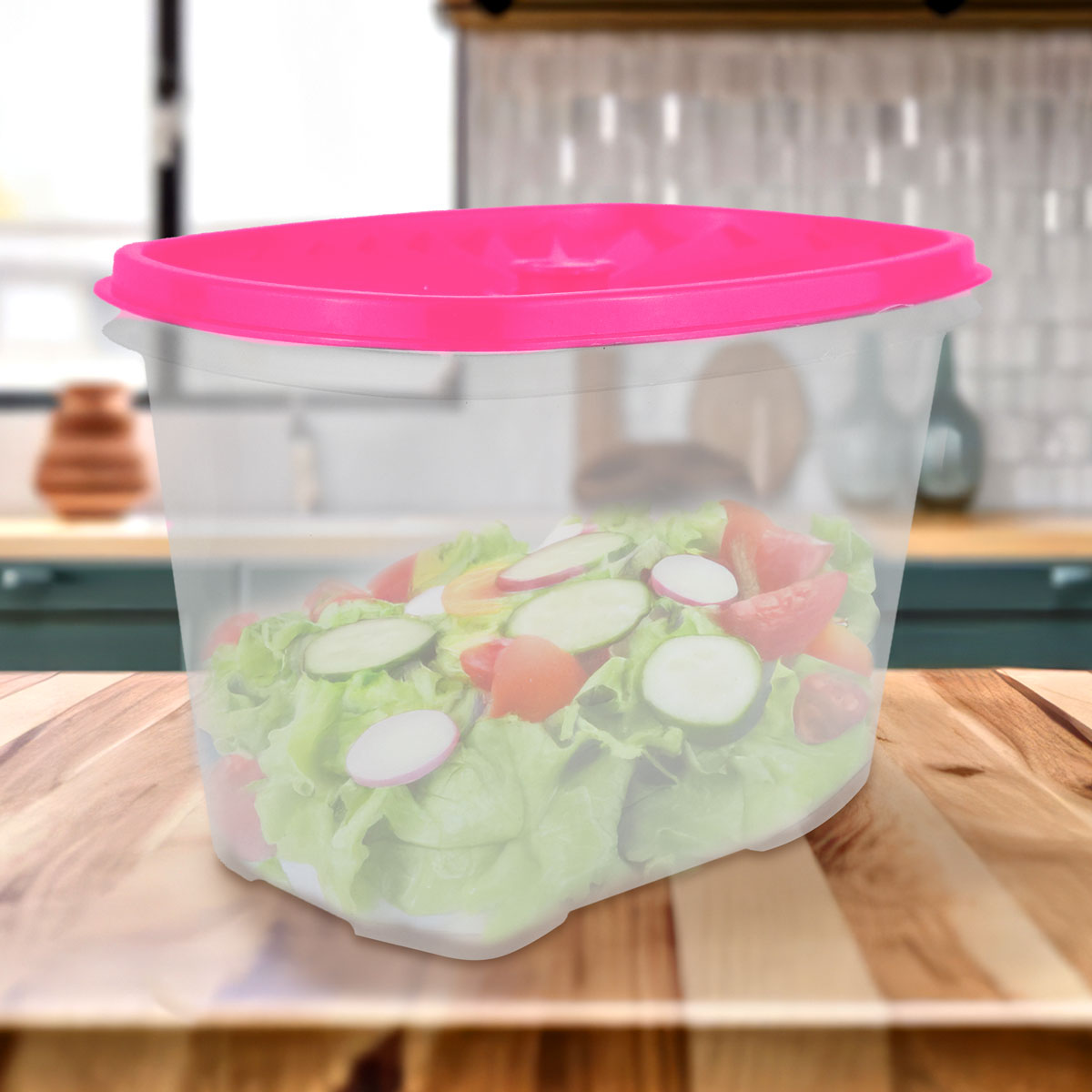 Contenedor Transparente, Tapa Texturizada Color Rosa, 1.2 L