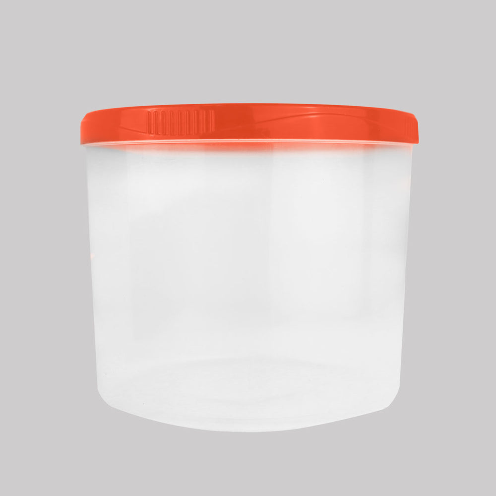 Contenedor Transparente Redondo, Tapa Color Naranja, 1.2 L