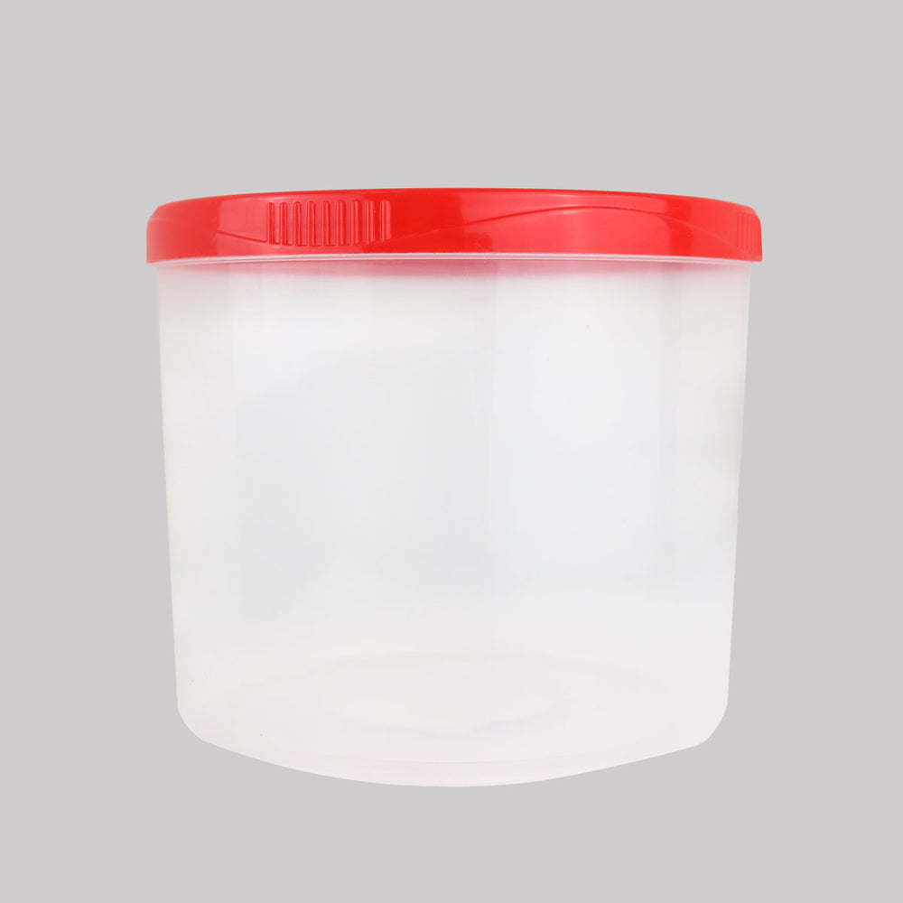 Contenedor Transparente Redondo, Tapa Color Rojo, 1.2 L