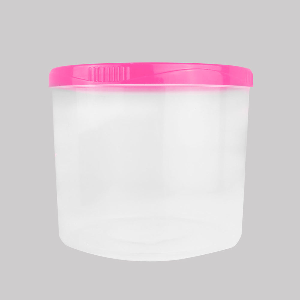 Contenedor Transparente Redondo, Tapa Color Rosa, 1.2 L