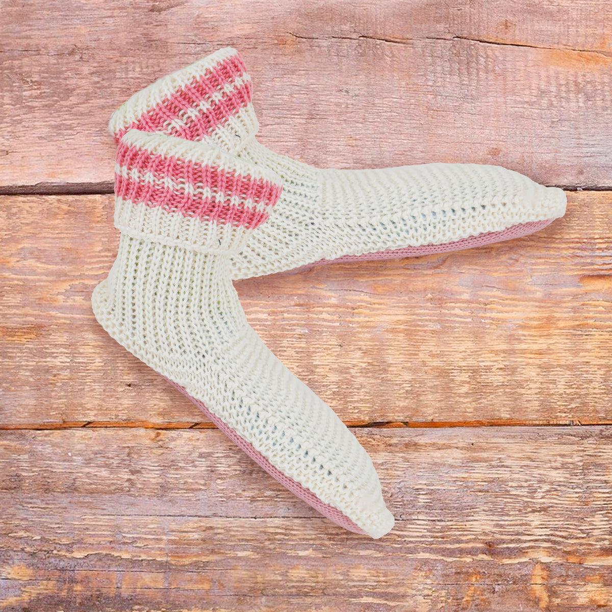 Botines de Suéter de Punto, Color Blanco con Rosa