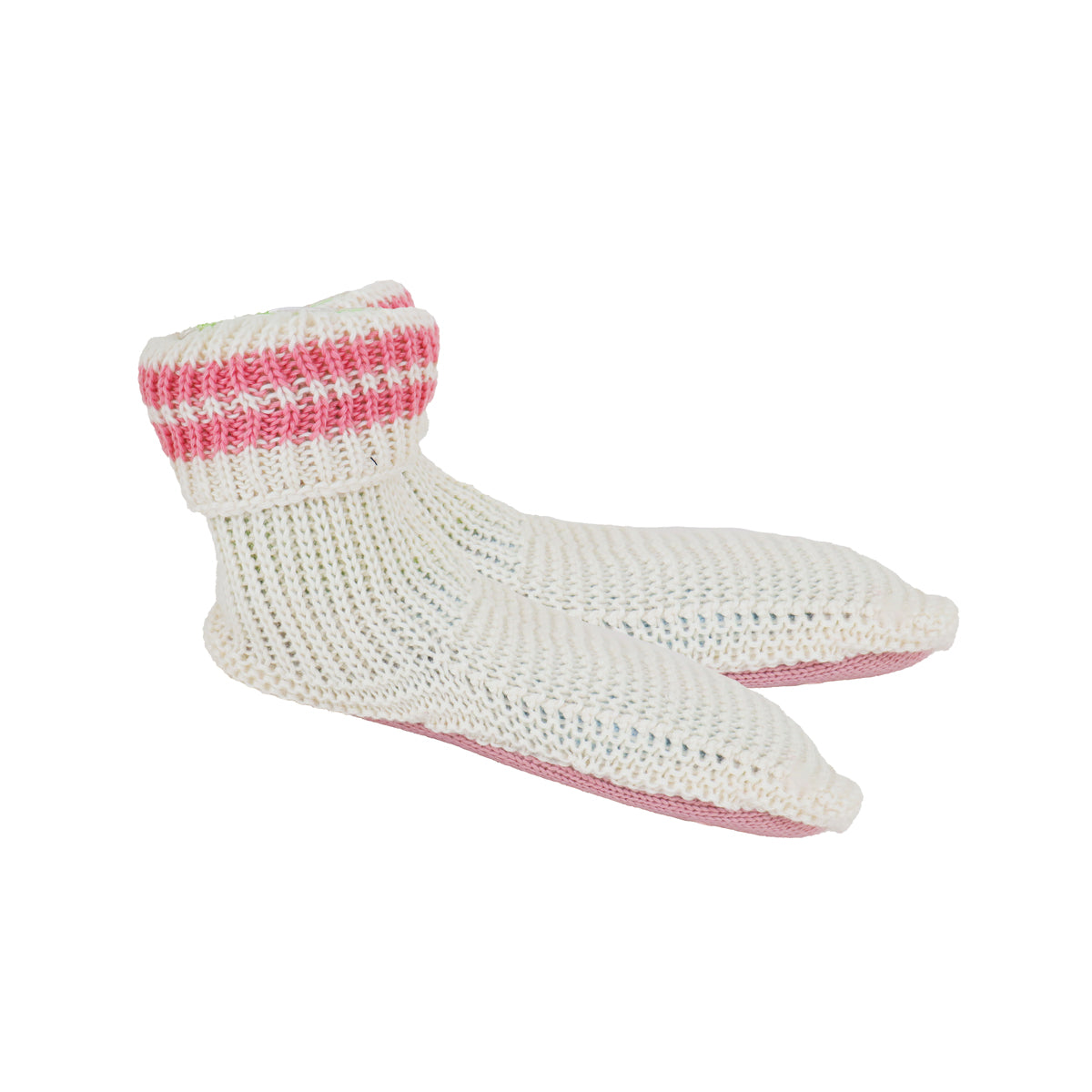 Botines de Suéter de Punto, Color Blanco con Rosa