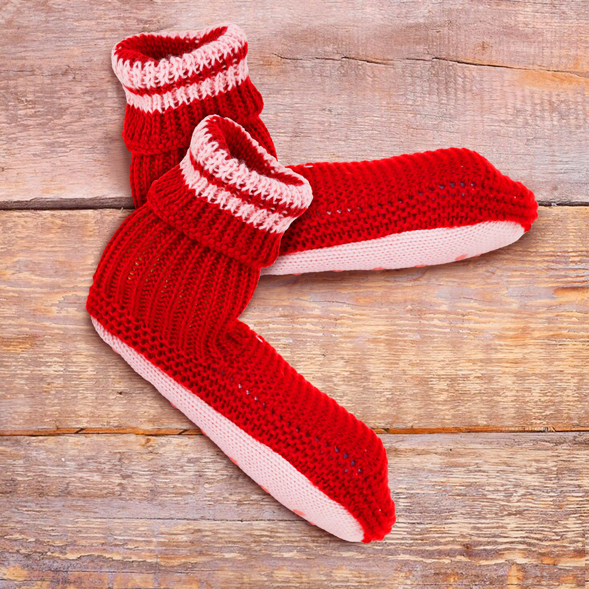 Botines de Suéter de Punto, Color Rojo con Rosa