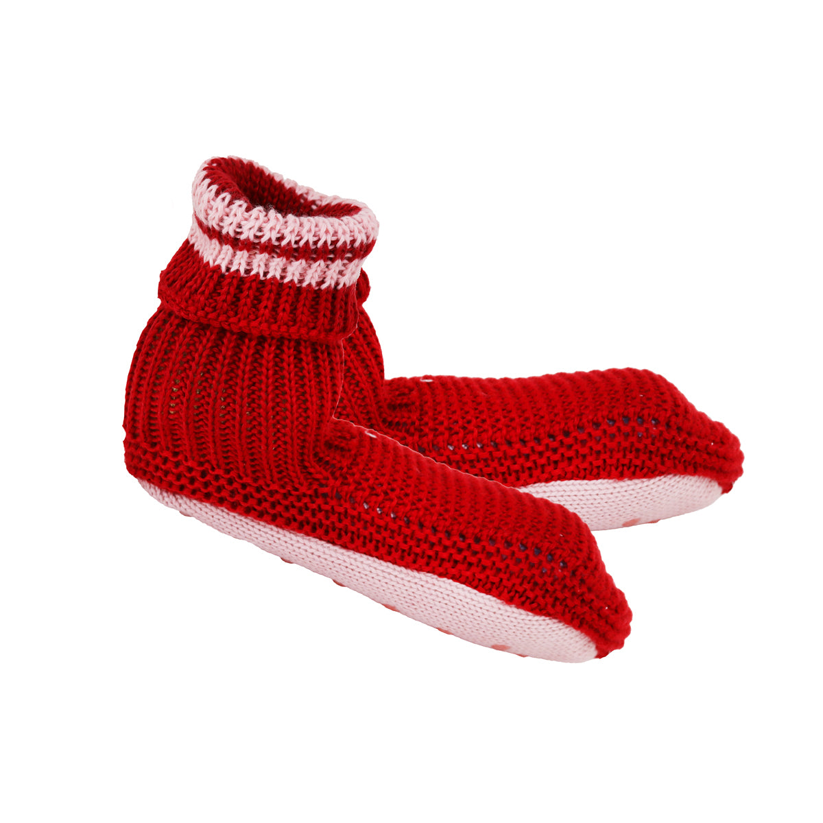 Botines de Suéter de Punto, Color Rojo con Rosa