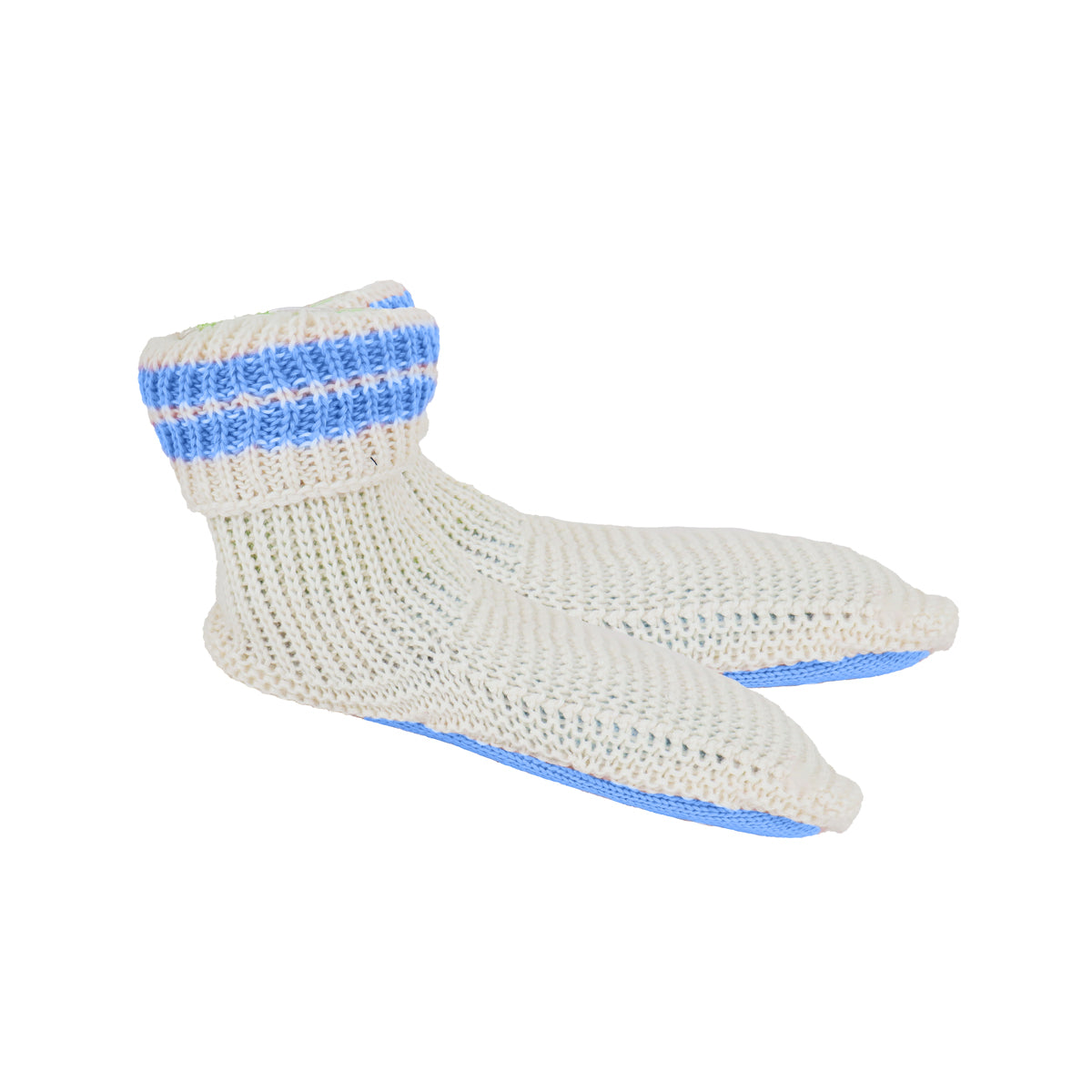 Botines de Suéter de Punto, Color Beige con Azul