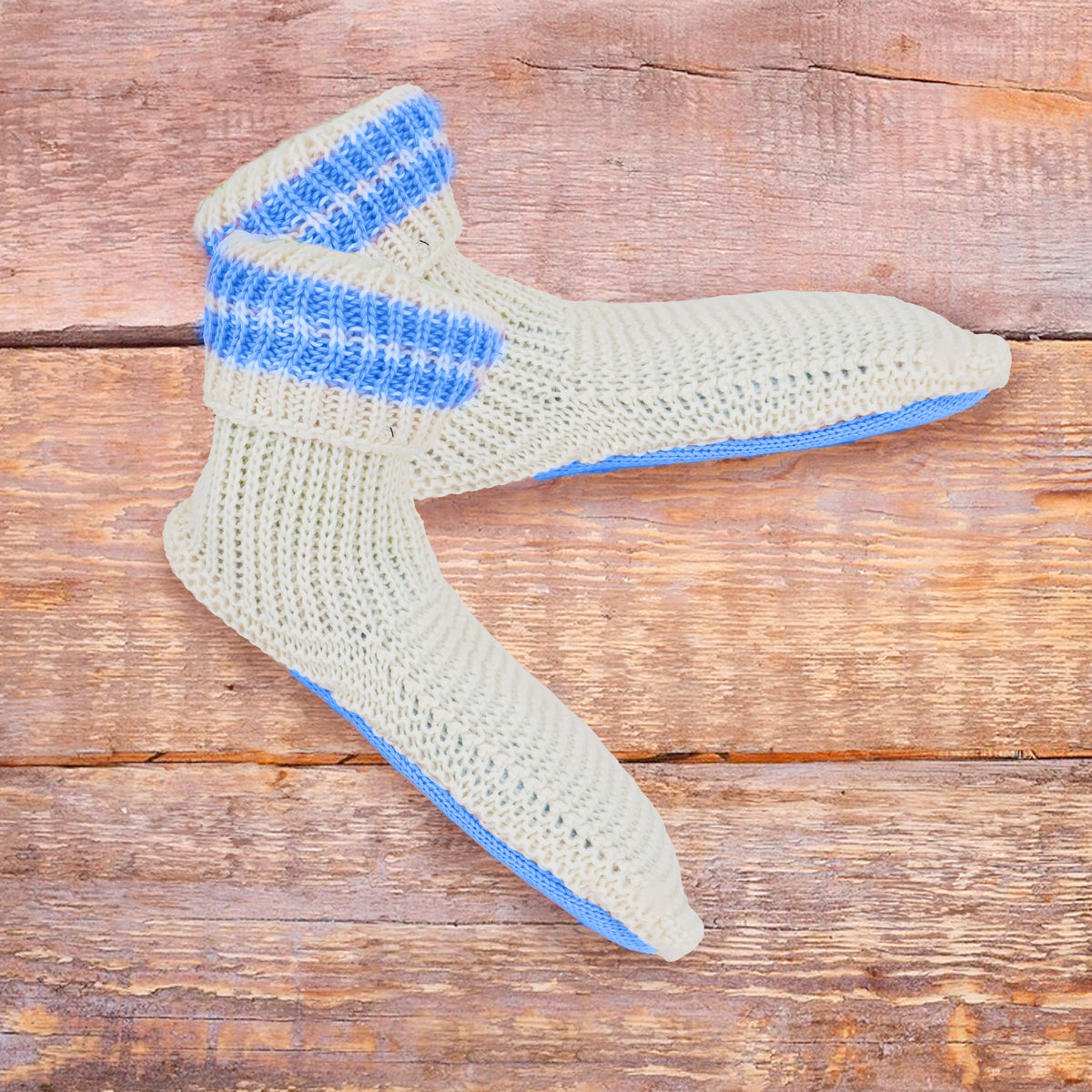 Botines de Suéter de Punto, Color Beige con Azul