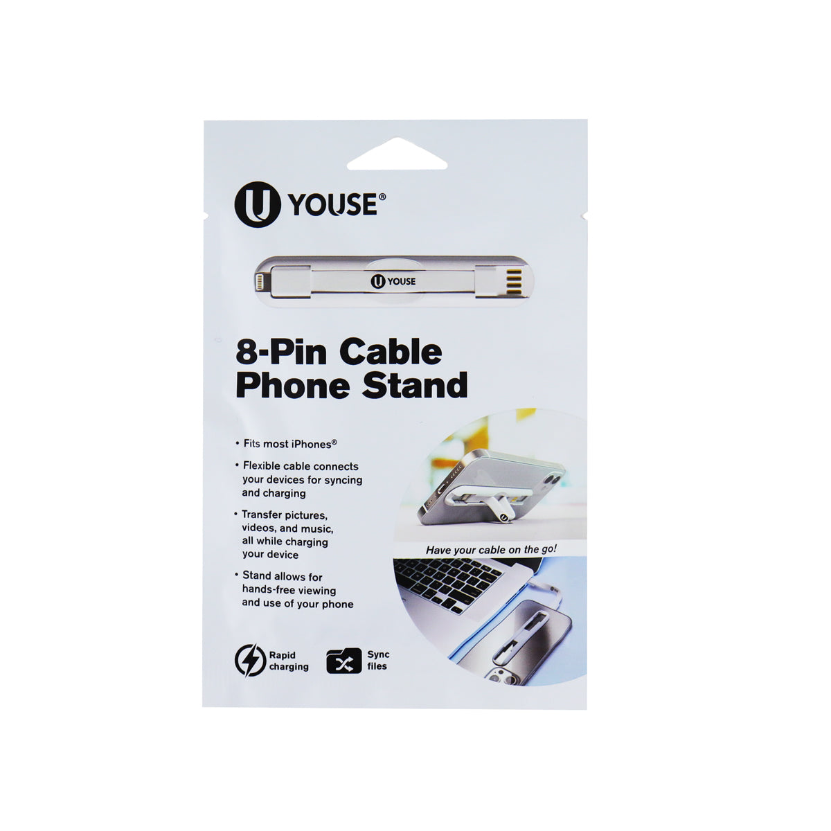 Soporte para Teléfono con Cable de 8 Pines, Color Blanco