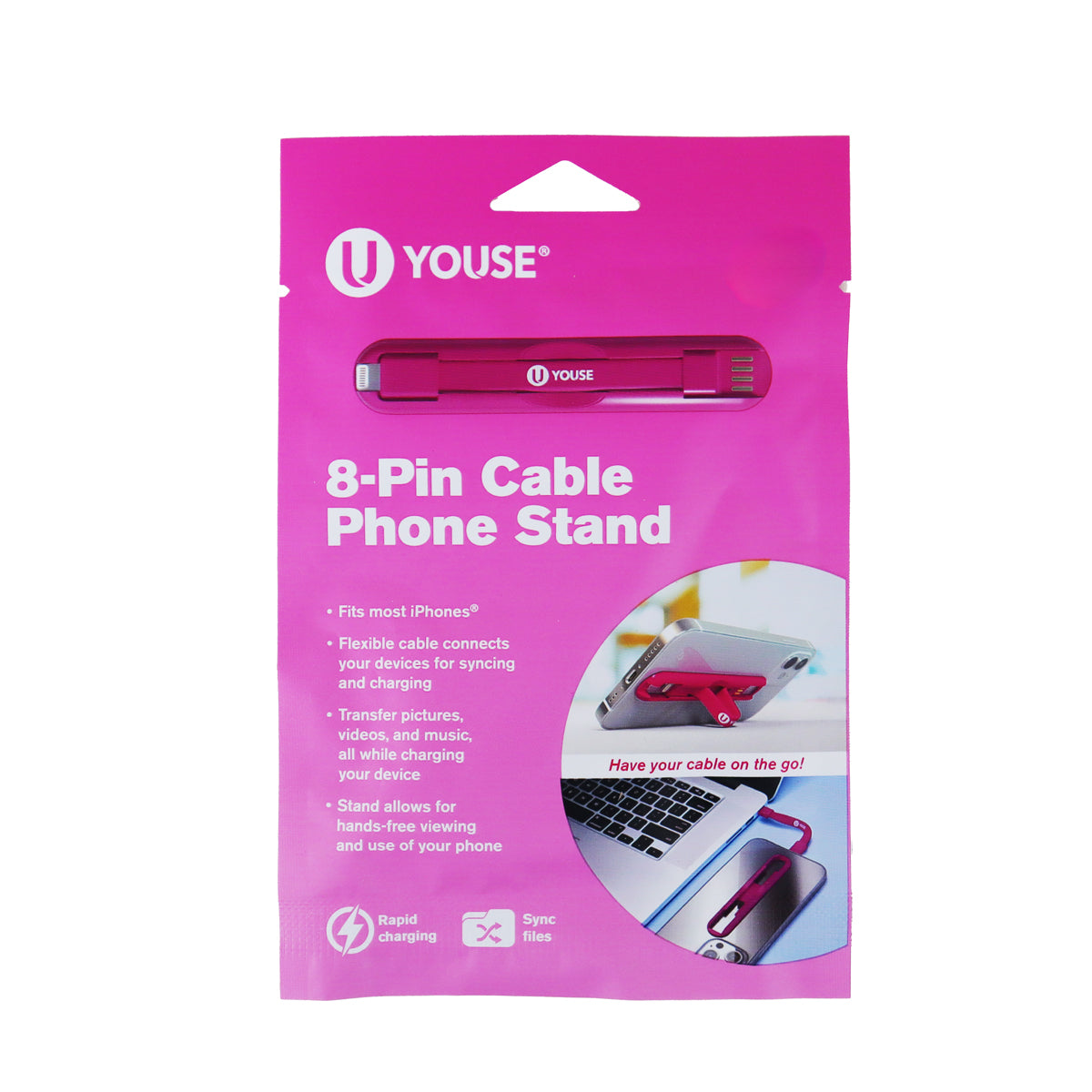 Soporte para Teléfono con Cable de 8 Pines, Color Rosa