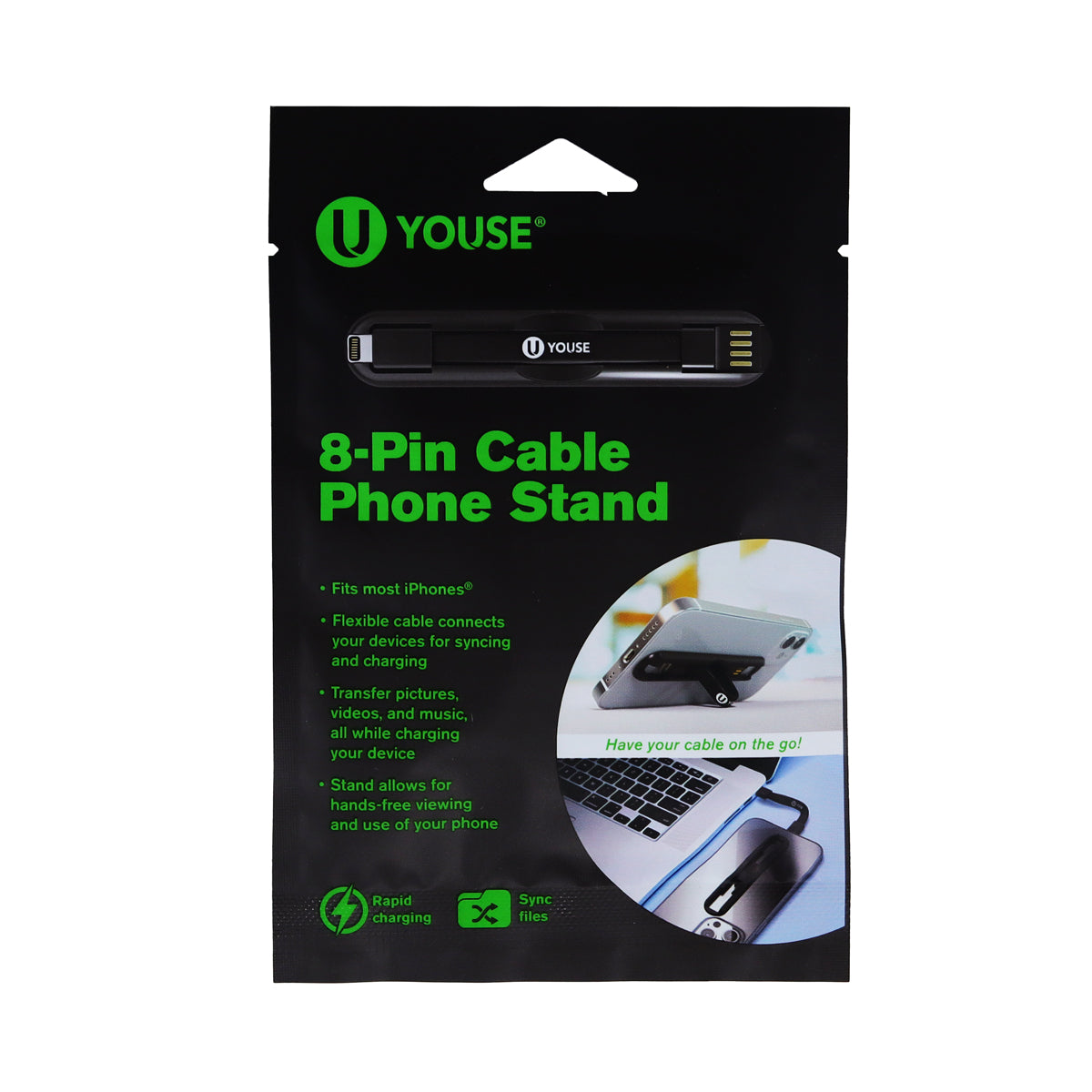 Soporte para Teléfono con Cable de 8 Pines, Color Negro