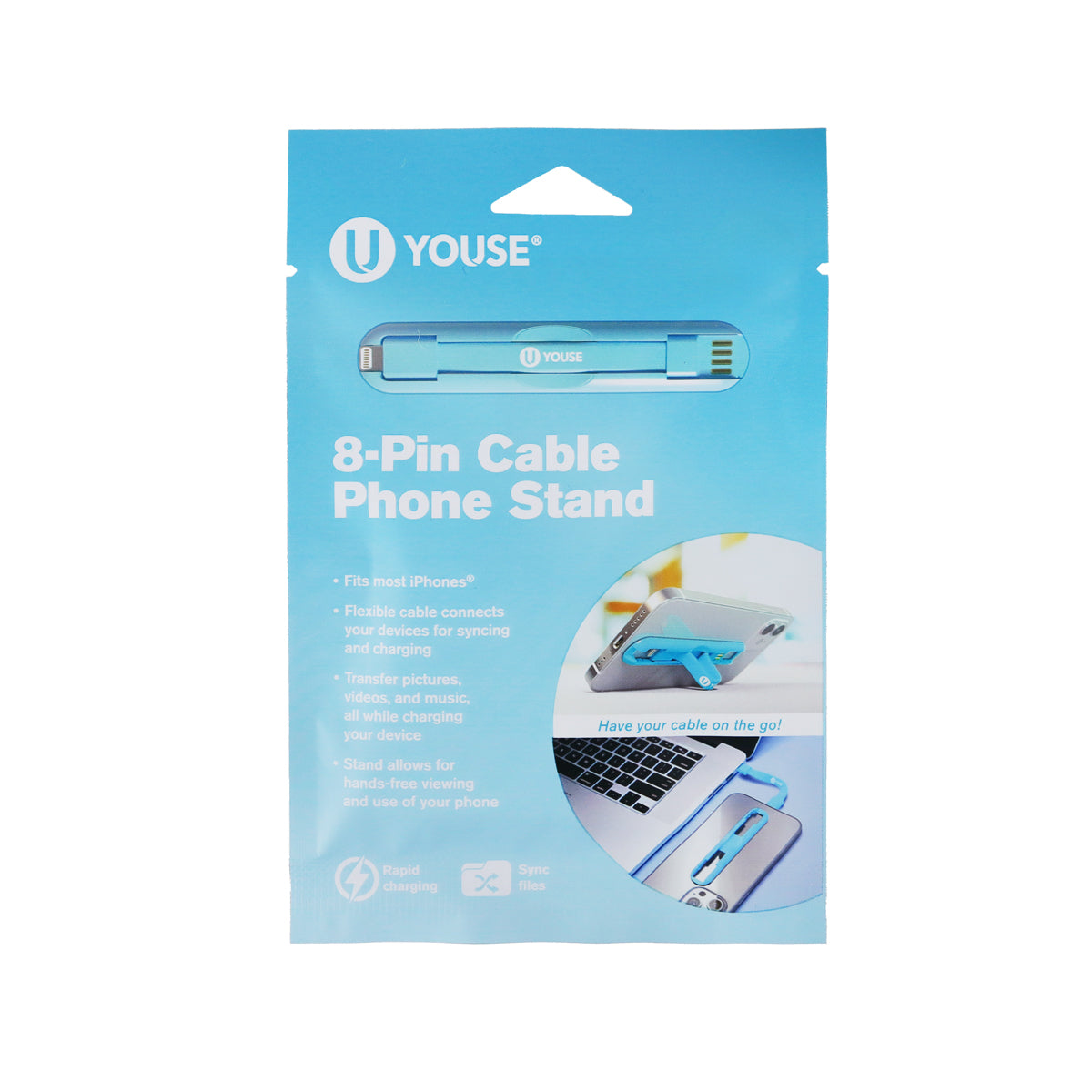 Soporte para Teléfono con Cable de 8 Pines, Color Azul