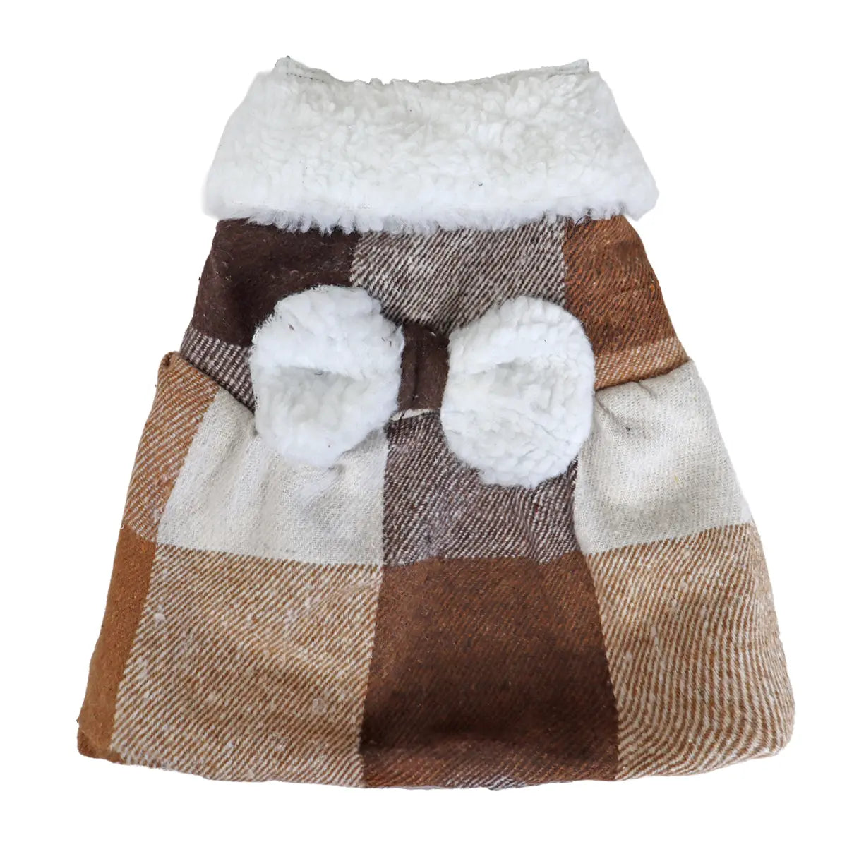 Vestido Invernal para Mascota, Diseño Cuadros, Color Café