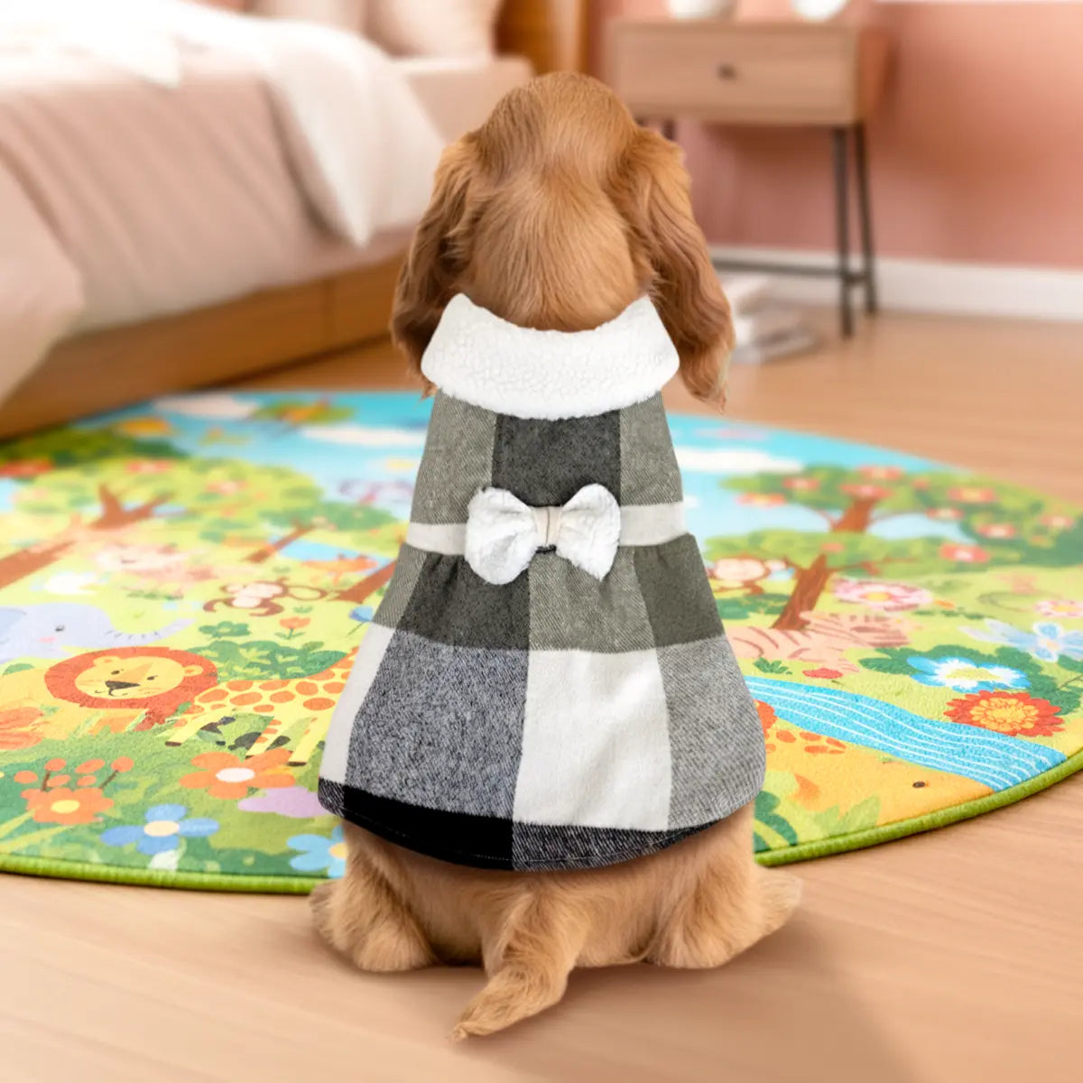 Vestido Invernal para Mascota, Diseño Cuadros, Color Negro