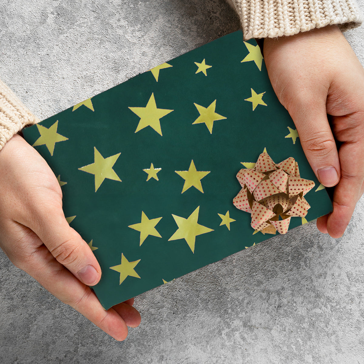 Papel Estrellado para Envolver Regalos, Color Verde, 1 Pieza