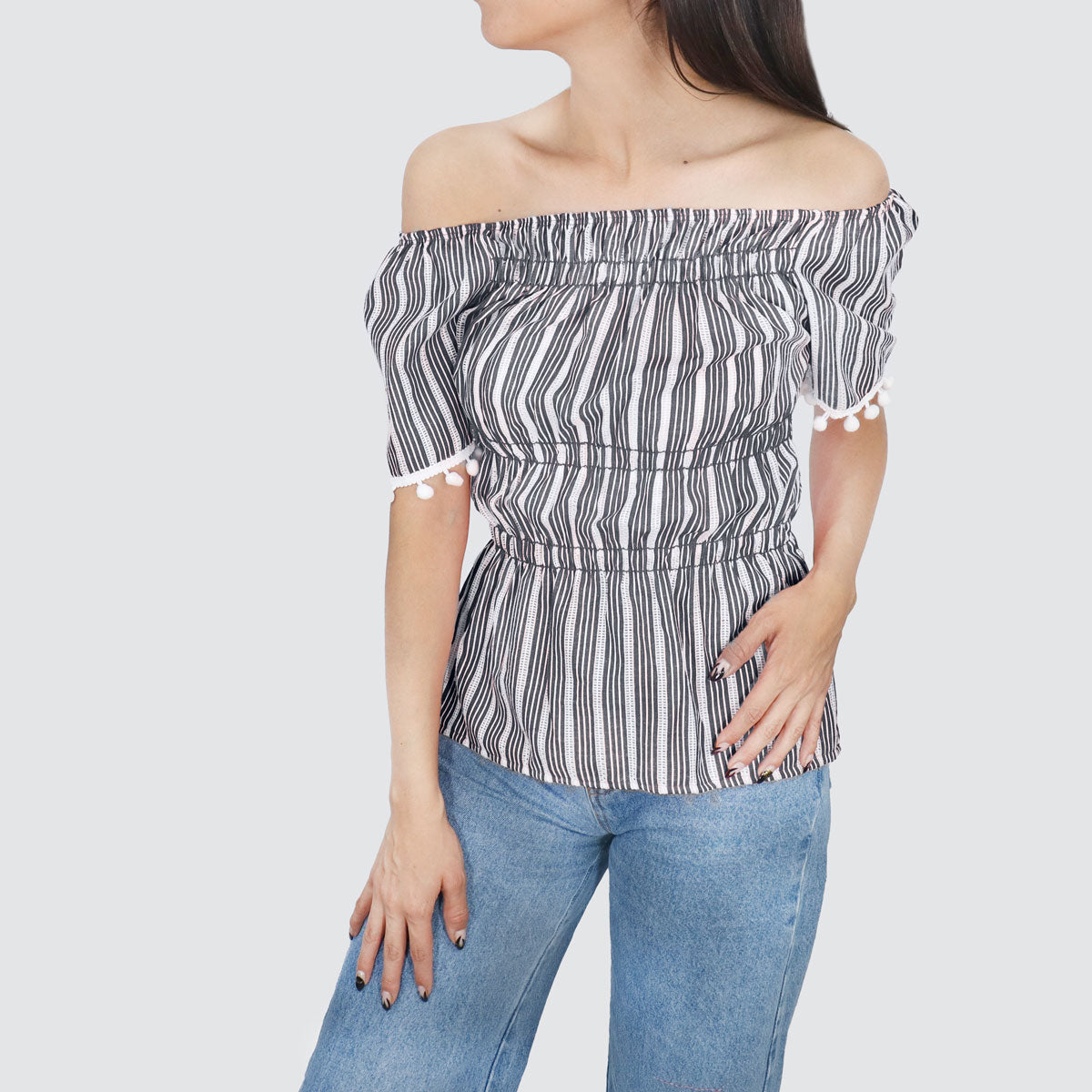 Blusa con Corte Campesino para Dama, color Negro