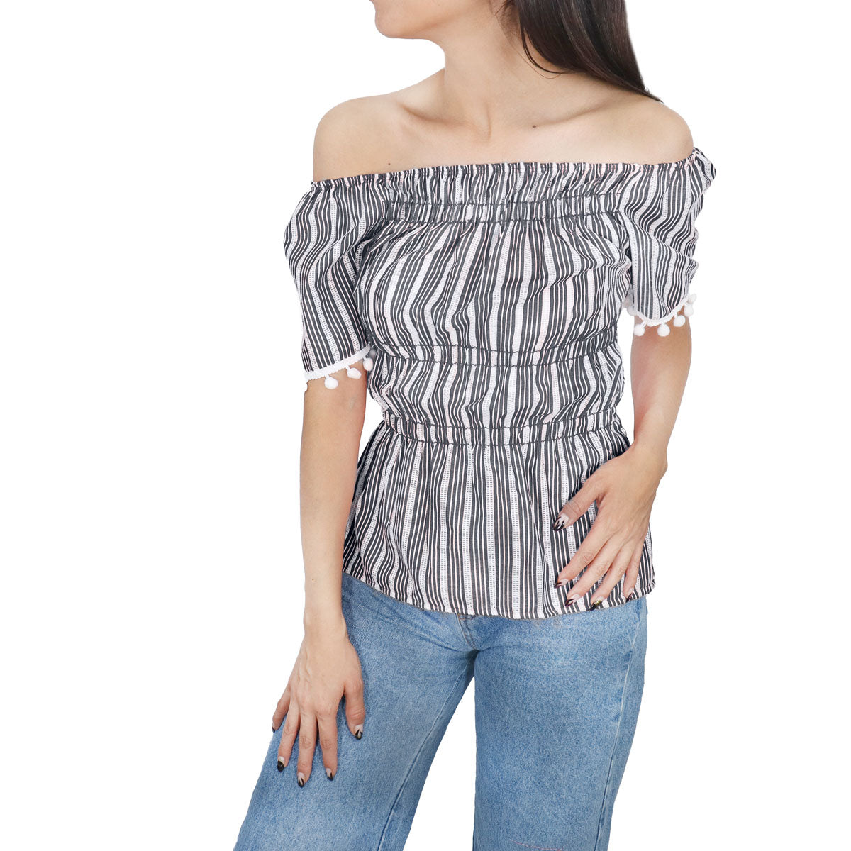 Blusa con Corte Campesino para Dama, color Negro