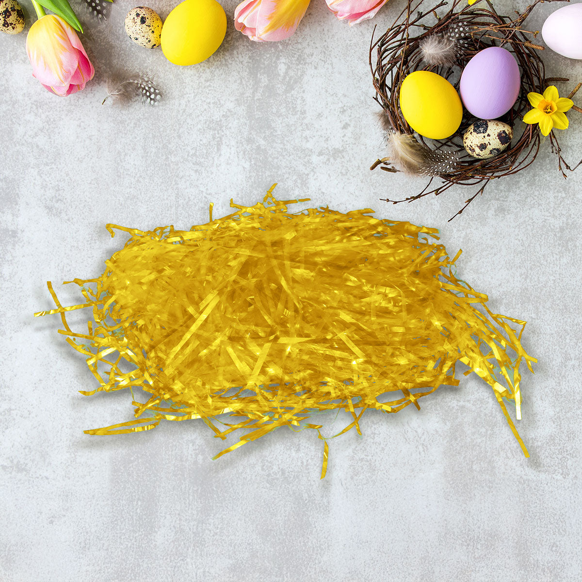 Pasto Iridiscente Decorativo para Pascua, Color Amarillo, 43gr