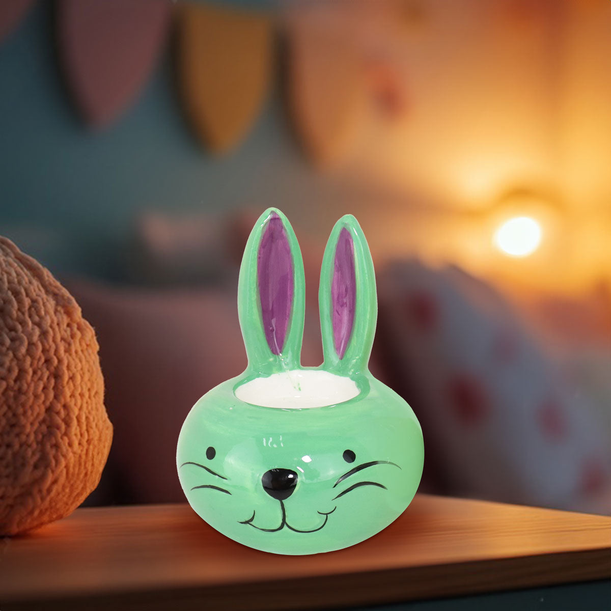 Conejito de Cerámica Decorativo, Color Verde