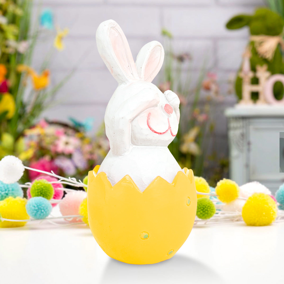 Decoración Conejo Saliendo de Huevo de Pascua, Color Naranja