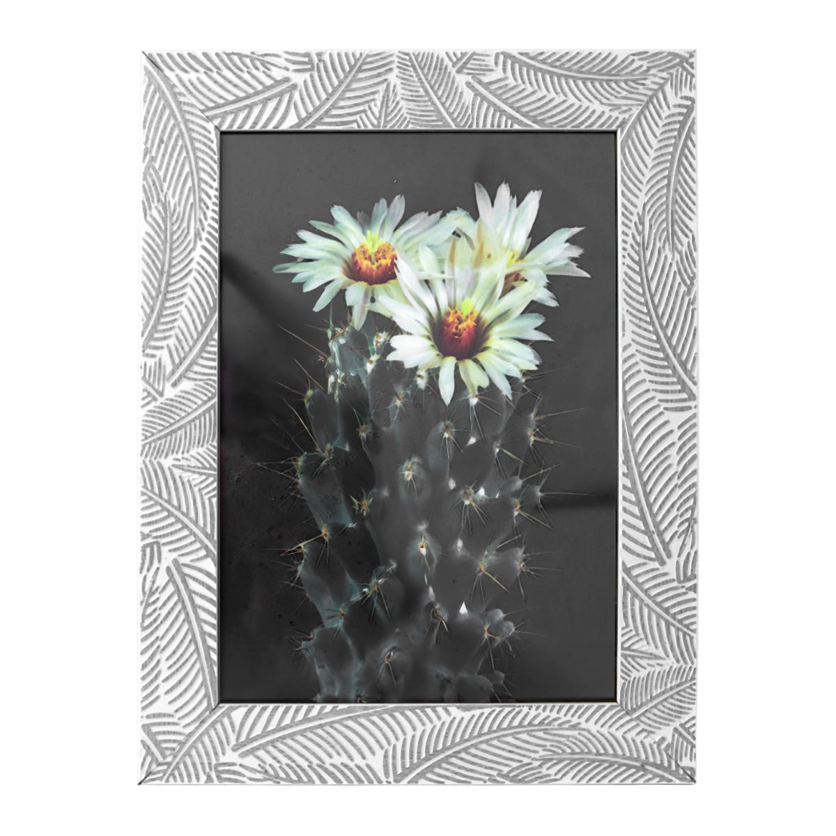 Portarretrato, Diseño Hojas, Color Gris, 12x17cm