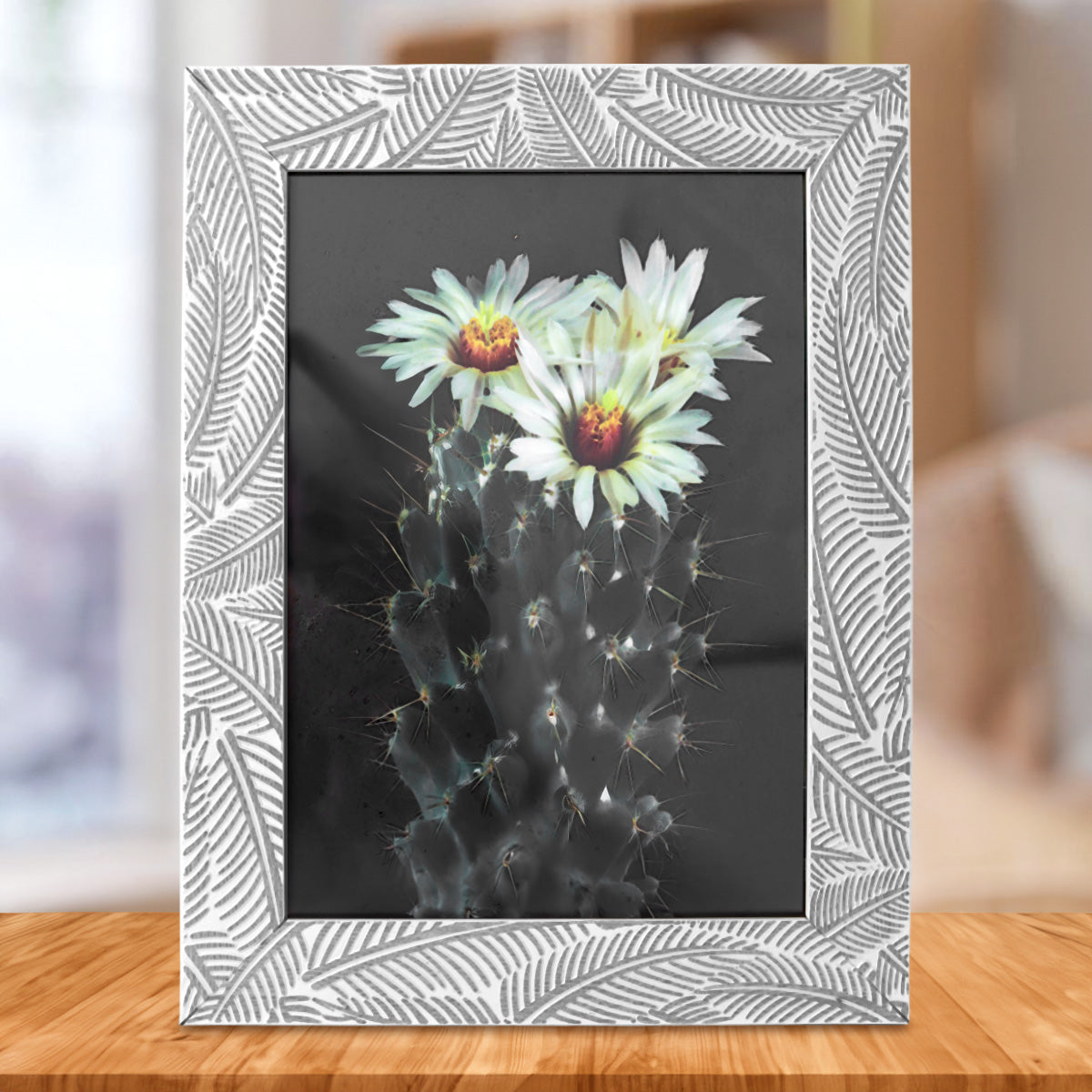 Portarretrato, Diseño Hojas, Color Gris, 12x17cm